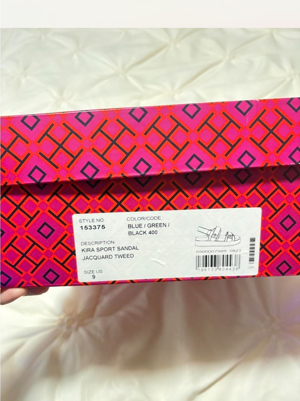 Tory Burch Kira tweed Green Pink and Orange Patterned sandal NWT - Picture 2 of 3